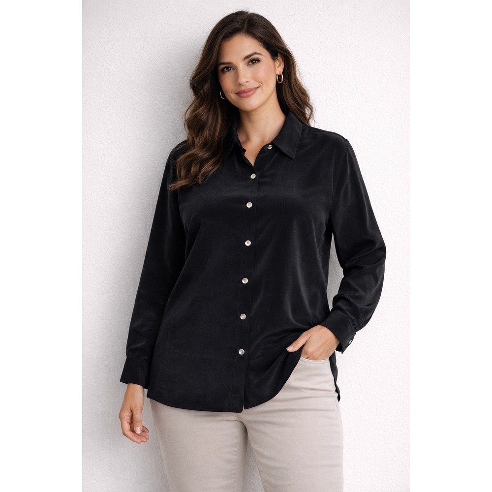 Vintage‎ Bloomingdales Black Silk Blouse Button Up Office Career Women's size 2X